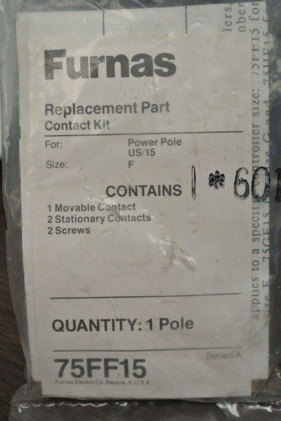 FURNAS 75FF15 CONTACT KIT for POWER POLE US/15 / SIZE F / NEW SURPLUS1
