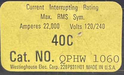 CUTLER HAMMER / WESTINGHOUSE QPHW1060 CIRCUIT BREAKER 60AMP 1POLE 120/240VAC1