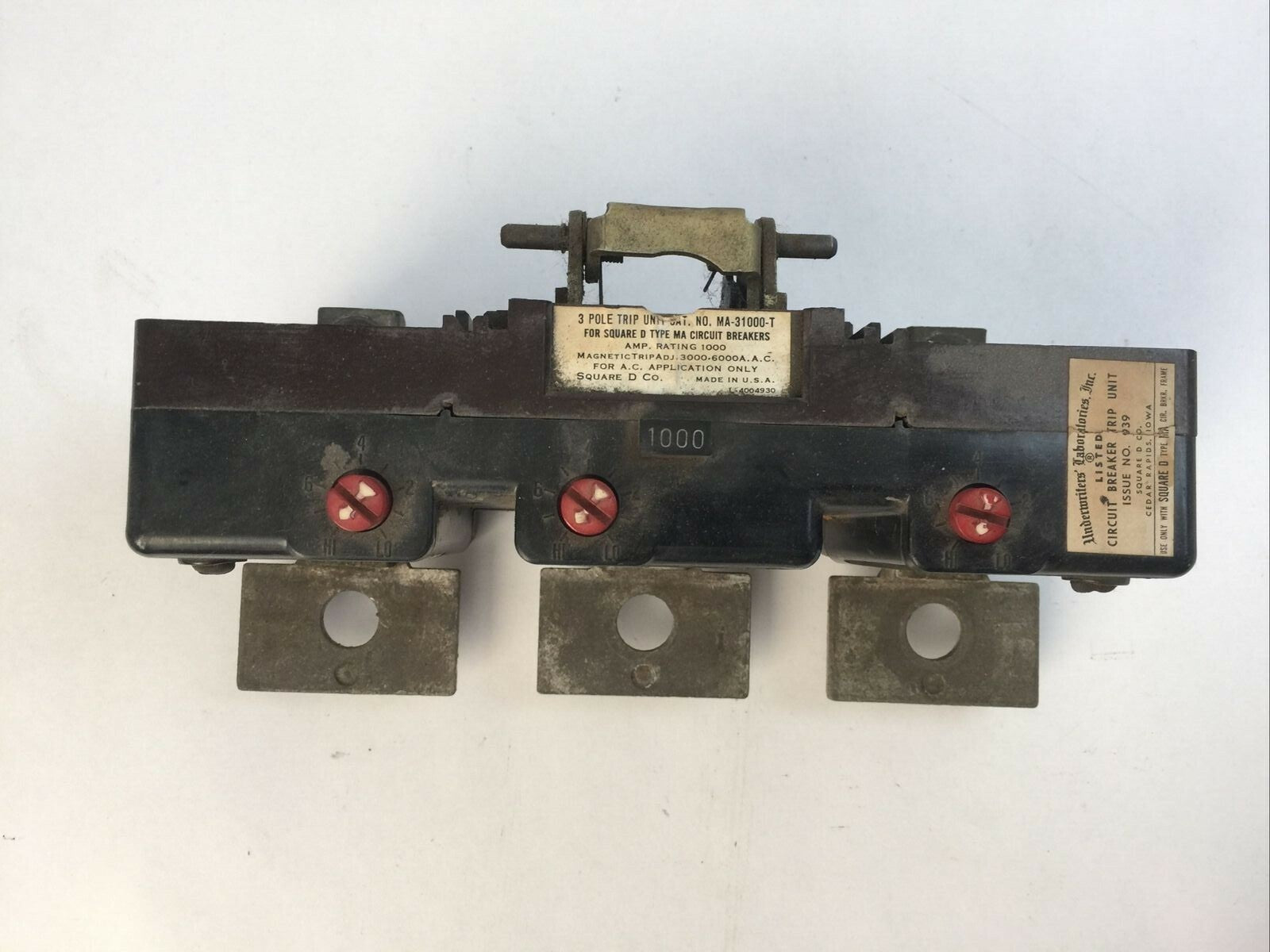 SQUARE D MA-31000-T TRIP UNIT 1000A MAG TRIP ADJ 3000-6000A 0