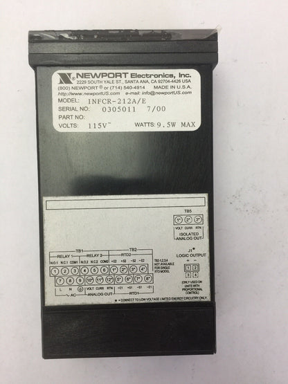 NEWPORT ELECTRONICS INFCR-212A/E TEMPERATURE CONTROLLER 115VAC 9.5W3