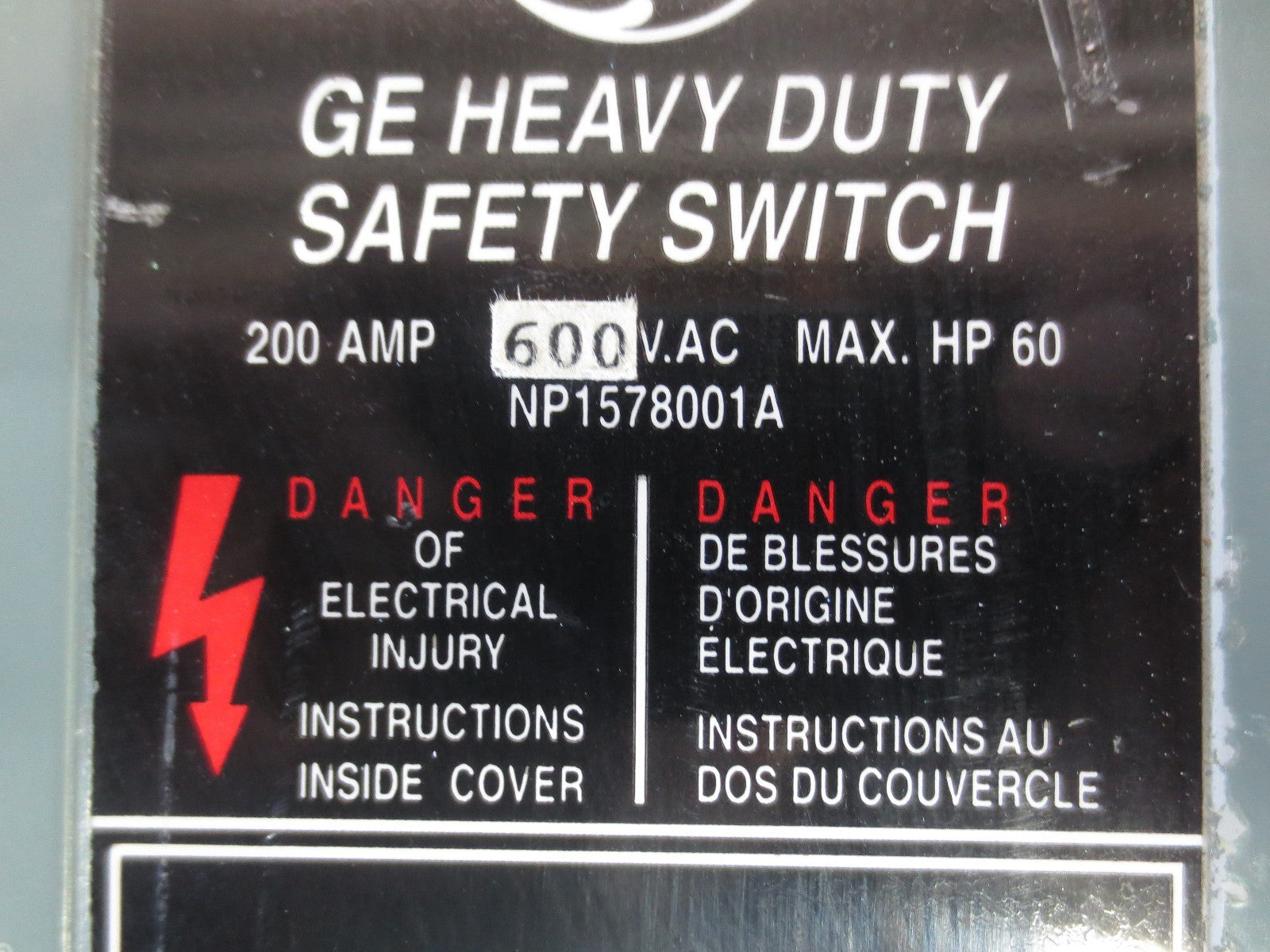 GEN. ELECTRIC NP1578001A / TH3364 HEAVY DUTY SAFETY SWITCH, 200A, 600V, MAX 60HP1