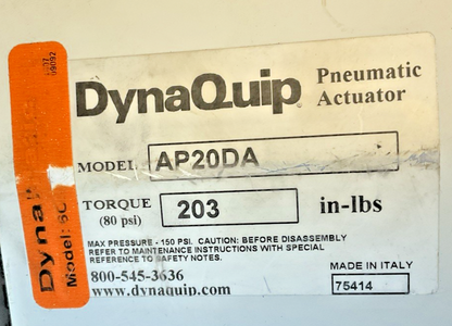 DYNAQUIP AP20DA PNEUMATIC ACTUATOR 80PSI 203IN-LBS1