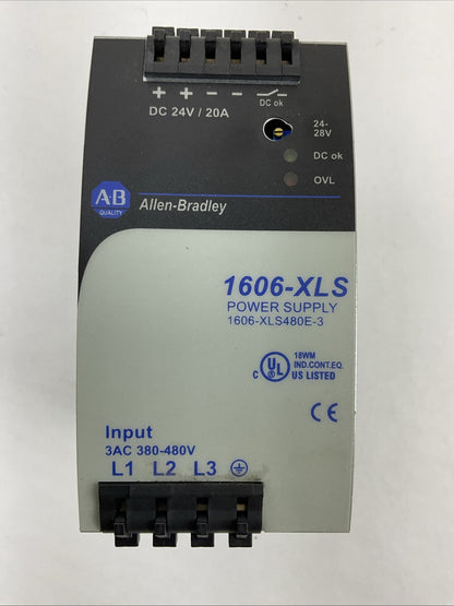 ALLEN BRADLEY 1606-XLS480E-3 SER A POWER SUPPLY OUTPUT 24-28VDC INPUT 380-480VAC0