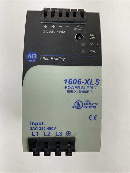 ALLEN BRADLEY 1606-XLS480E-3 SER A POWER SUPPLY OUTPUT 24-28VDC INPUT 380-480VAC0