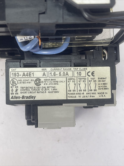 ALLEN BRADLEY 104-A12NZ243 SER A REVERSING STARTER 12AMP 600VAC 10HP COIL 24VDC6