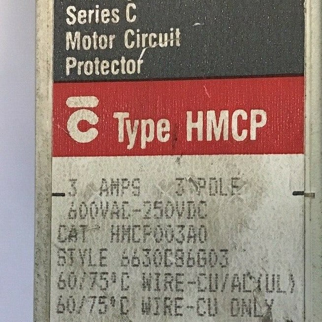 WESTINGHOUSE HMCP003A0 CIRCUIT PROTECTOR 3AMP 600VAC-250VDC 3POLE SER.C 1