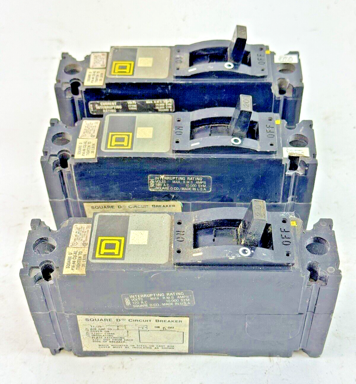SQUARE D **LOT OF 3** FAL14020 - CIRCUIT BREAKERS - 1 POLE/ 20A/ 120 VAC 120 VDC3