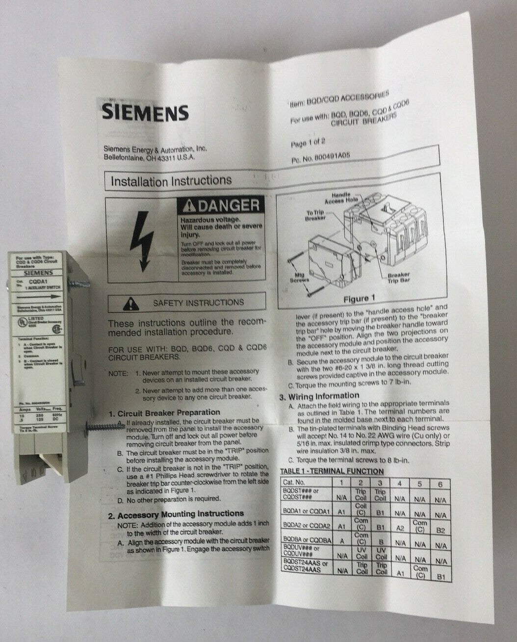 SIEMENS CQDA1 AUXILIARY SWITCH 250 VDC 60HZ 15 AMP (LOT OF 10)0