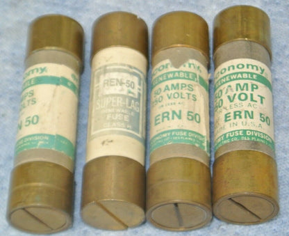 MIXED LOT of 4 RENEWABLE FUSES / 50A / 250V / BUSSMANN, ECONOMY 0