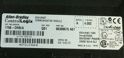 ALLEN BRADLEY 1756-DNB/A CAT.REV.Q01 SER. A F/W RE.4.002 DEVICENET COMMUNICATION0