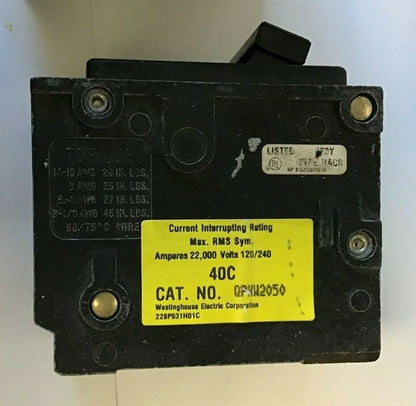 WESTINGHOUSE QPHW2050 CIRCUIT BREAKER 120/240VAC 2POLE 50AMP***LOTOF4***1