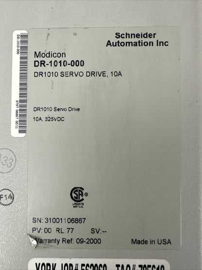 MODICON DR-1010-000 DR1010 SERVO DRIVE 10A 325VDC CYBERLINE 1000A SERVO DRIVE1