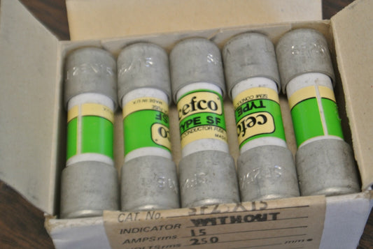 BOX of 10 / CEFCO SF25X15 RECTIFIER FUSE / 15A / 250V / NEW SURPLUS0