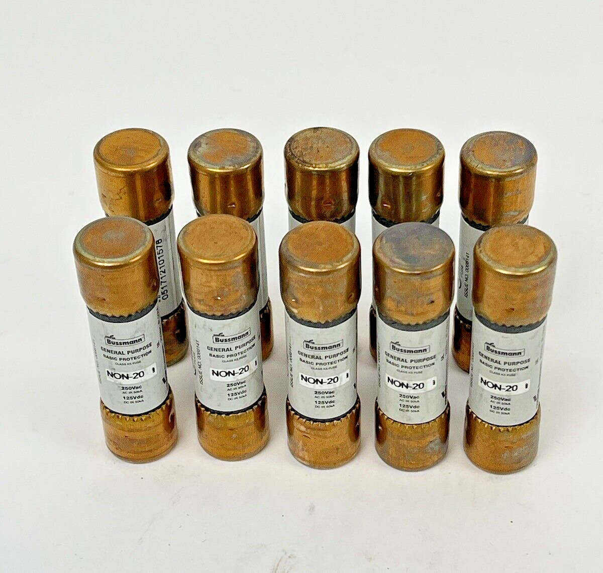BUSSMANN EATON - LOT OF 10 - NON-20 - 20A 250V AC, K5, 2" FUSE - Cylindric1