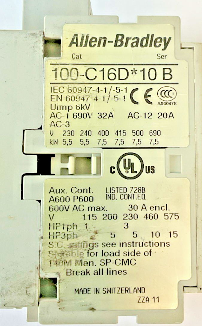 ALLEN BRADLEY 100S-C16DJ14BC CONTACTOR SER.B | 100-C16D*10 W/ 100S-F3