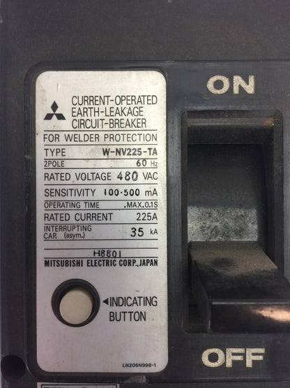 MITSUBISHI W-NV225-TA CURRENT-OPERATED EARTH-LEAKAGE CIRCUIT BREAKER 225A 480VAC1