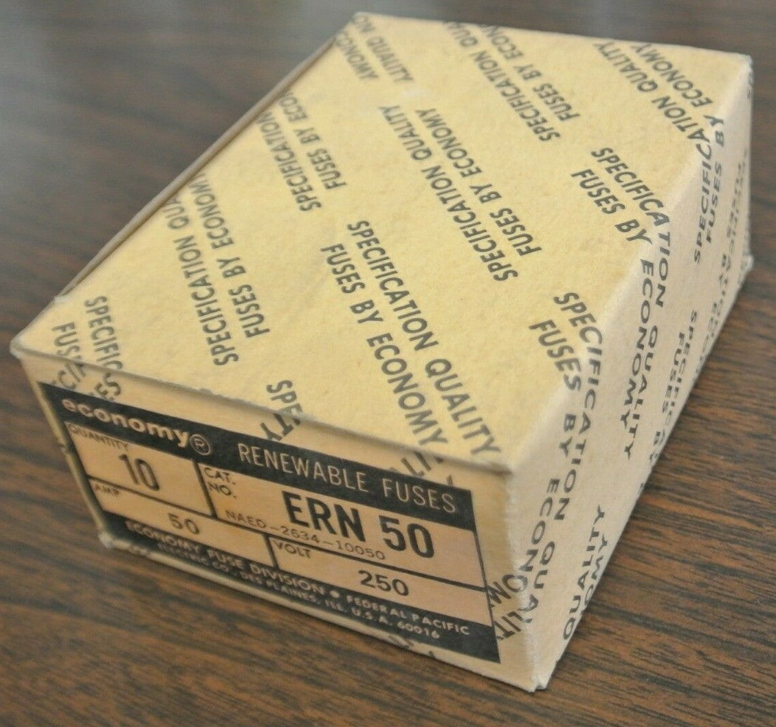 BOX of 10 / ECONOMY / FPE / ERN50 RENEWABLE FUSE / 50A / 250V / NEW SURPLUS4