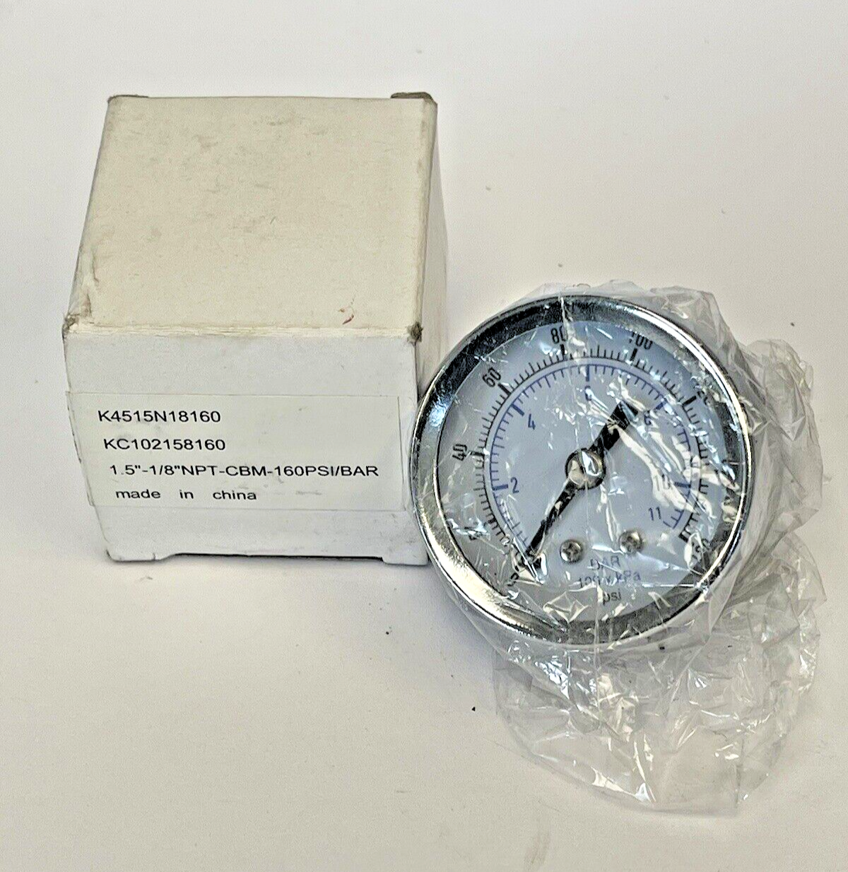 PARKER - K4515N18160 - PRESSURE GAUGE - 1.5" DIAMETER, 1/8" NPT-CBM, 0-160 PSI0