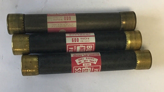 LOT of 3 / BUSSMANN NOS25 ONE-TIME FUSE / 25A / 600V0