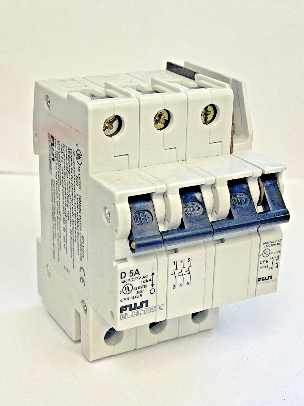 FUJI - CP6 3DU5 -5A MANUAL MOTOR CONTROLLER - 480/277 VAC & CP6 H1U AUX CONTACT0