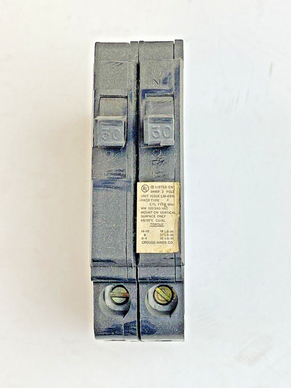 CROUSE-HINDS *BOX OF 9*-MP3030- 2-1 POLE,30 A, 240 VAC HALF-SIZE CIRCUIT BREAKER3