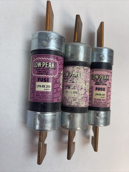 BUSSMANN LPN-RK 200 LOW-PEAK CLASS RK1 FUSE TIME DELAY 200AMP 250VAC (LOT OF 3)0