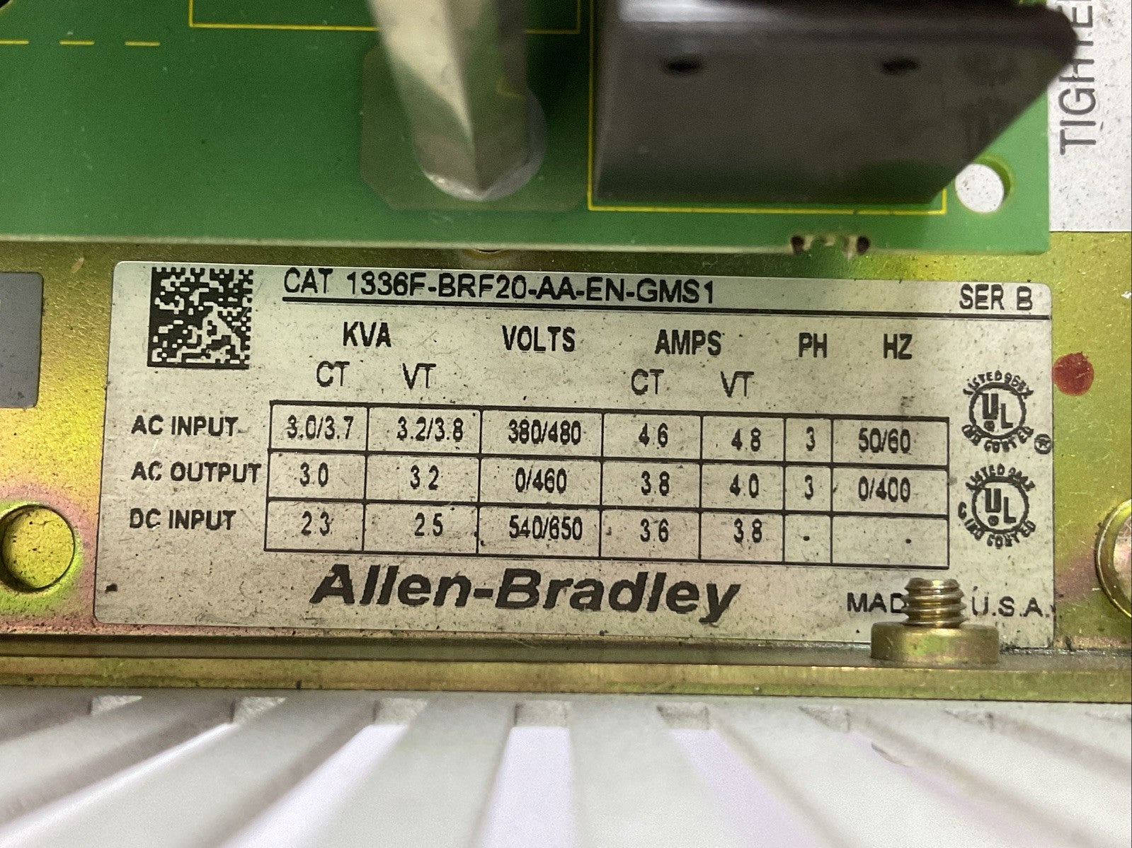 ALLEN BRADLEY 1336S-BRF20-AA-EN4-GMS1 SER B 1336 PLUS SENSORLESS VECTOR DRIVE1