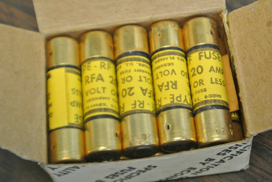 BOX of 10 / ECONOMY RFA20 TYPE RF FUSE / 20A / 130V / NEW SURPLUS0