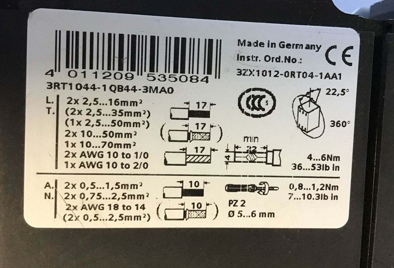 SIEMENS 3RT1044-1 QB44-3MAO CONTACTOR W/3RH1921-1HA22-3AA1,3RH1924-1GP115