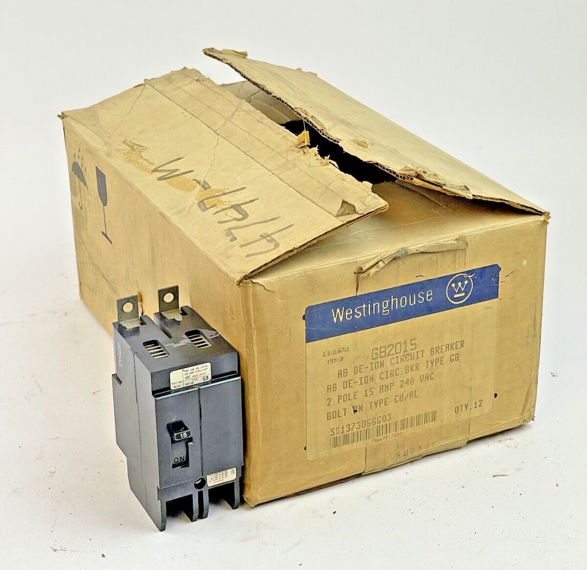 WESTINGHOUSE **BOX OF 12** - GB2015 - 15A/2 POLE/240 VAC/AB DE-ION/TYPE GB - NEW3