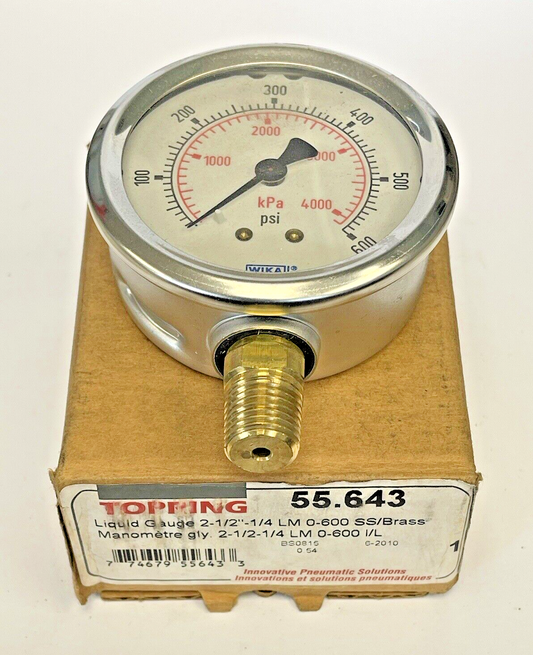TOPRING - 55.643 - LIQUID GAUGE - 2.5" DIAMETER, 1/4" LM, 0-600 PSI - SS/BRASS0