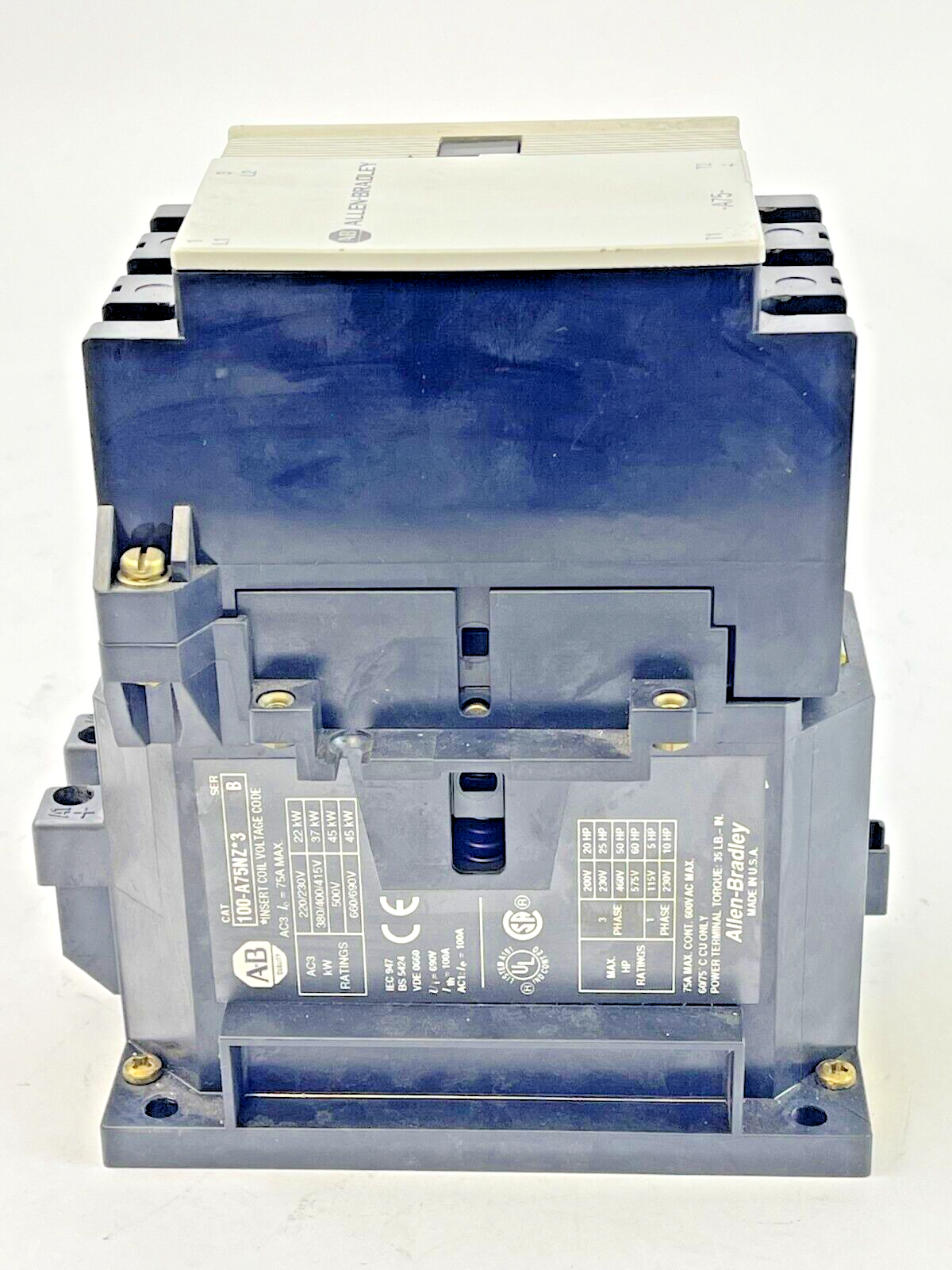 ALLEN-BRADLEY-100A75NZ*3 SER. B-24V COIL, 75A, 600VAC, 3 POLE & 195-GA10 SER. A5