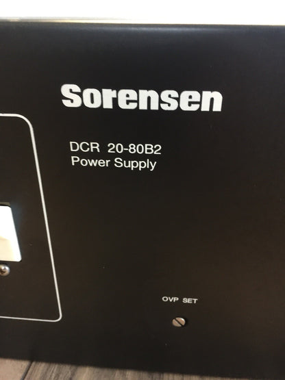 SORENSEN DCR 20-80B2 POWER SUPPLY INPUT 115VAC 30A/PH 50/60HZ OUTPUT 0-20VDC 1