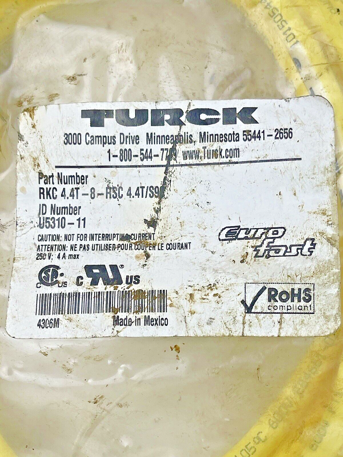 TURCK -  RKC 4.4T-8-RSC 4.4T/S90 - SENSOR CORDSET - U5310-11 - EUROFAST 600 VAC2