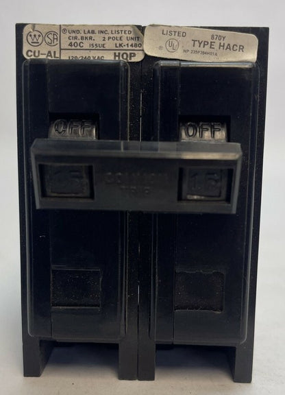CUTLER HAMMER / WESTINGHOUSE HQP2015 CIRCUIT BREAKER 15AMP 2POLE 120/240VAC0