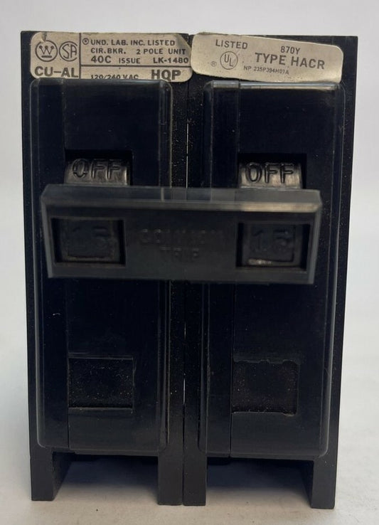 CUTLER HAMMER / WESTINGHOUSE HQP2015 CIRCUIT BREAKER 15AMP 2POLE 120/240VAC0