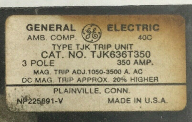 GE TJK636T350 TRIP UNIT 350AMP 3POLE INST TRIP 1050-3500A1
