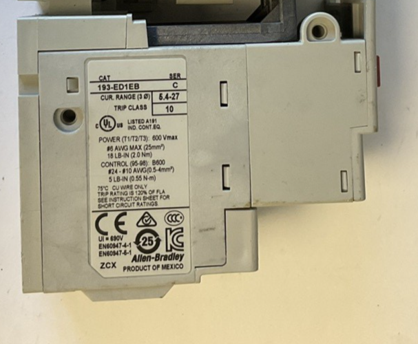 ALLEN BRADLEY 100-C09*10 SER.A W/193-ED1EB 5.4-27 SER.C STARTER 110/120V 50/60HZ3