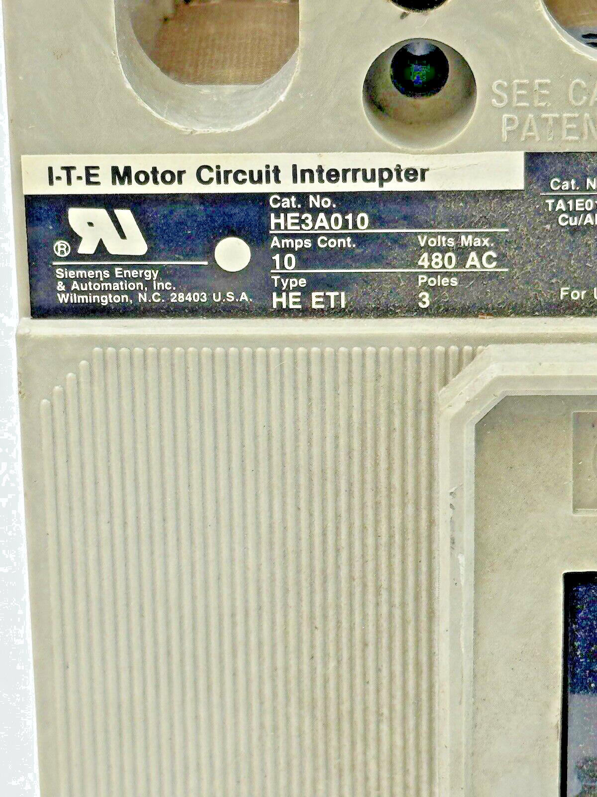 ITE - HE3A010 - MOTOR CIRCUIT INTERRUPTER - 10 A/3 POLE/480 VAC/TYPE HE ETI2