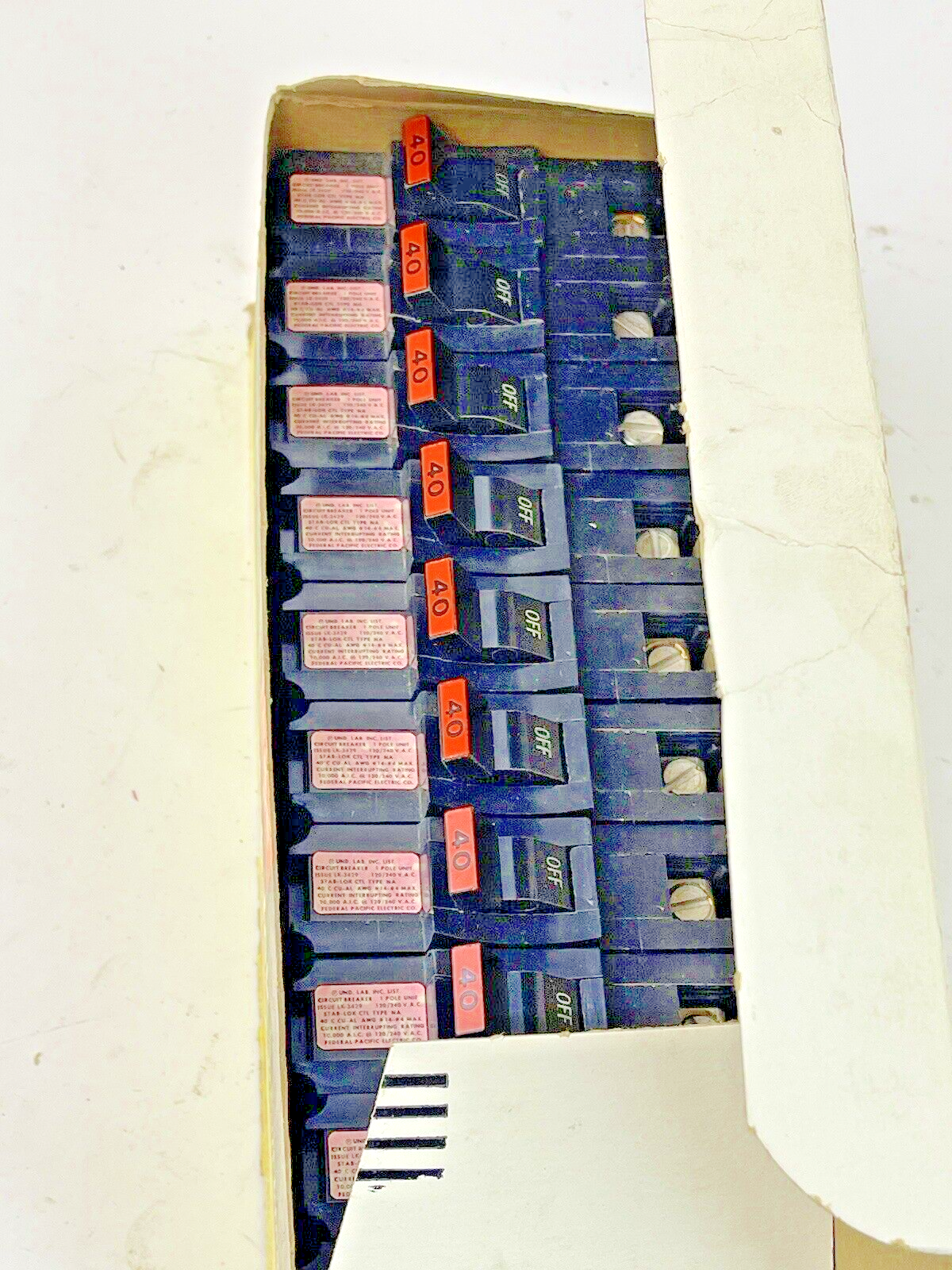 FEDERAL PACIFIC *BOX OF 10* STAB-LOK 40A, 1 POLE CIRCUIT BREAKERS2