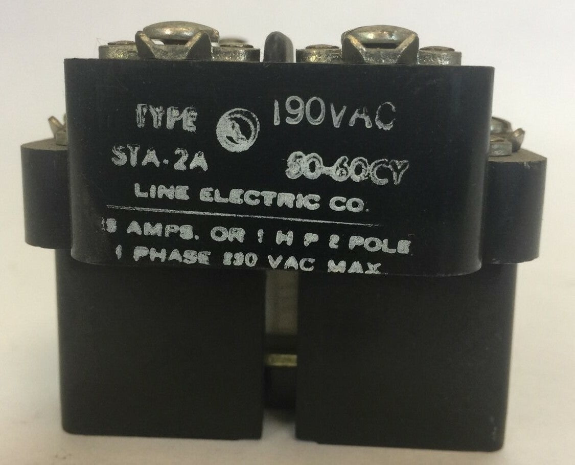 LINE ELECTRIC STA-2A RELAY 190 VAC 50-60CY 25AMP 1HP 2POLE1