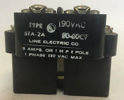 LINE ELECTRIC STA-2A RELAY 190 VAC 50-60CY 25AMP 1HP 2POLE1