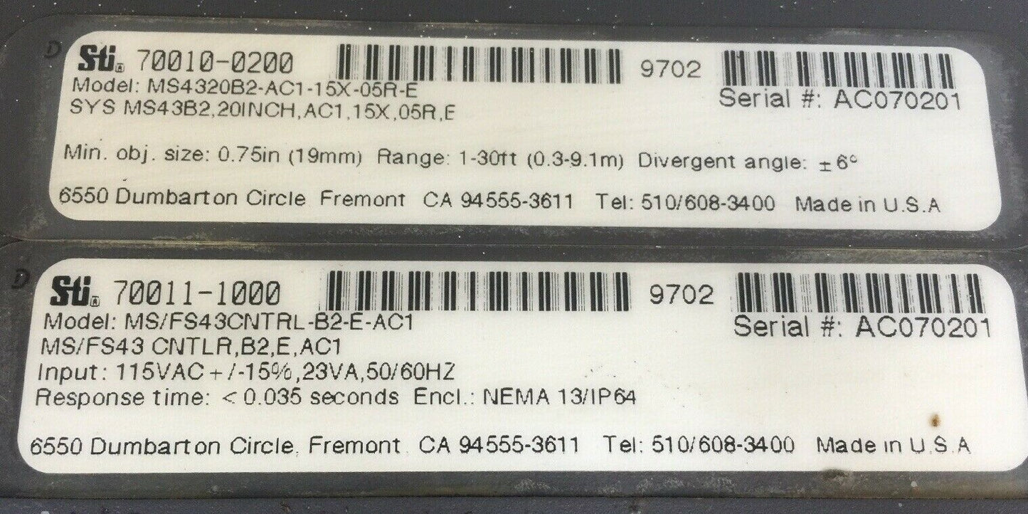 STI MS/FS43CNTRL-B2-E-AC1 LIGHT CURTAIN CONTROLLER 115VAC MS4320B2-AC1-15X-05R-E1