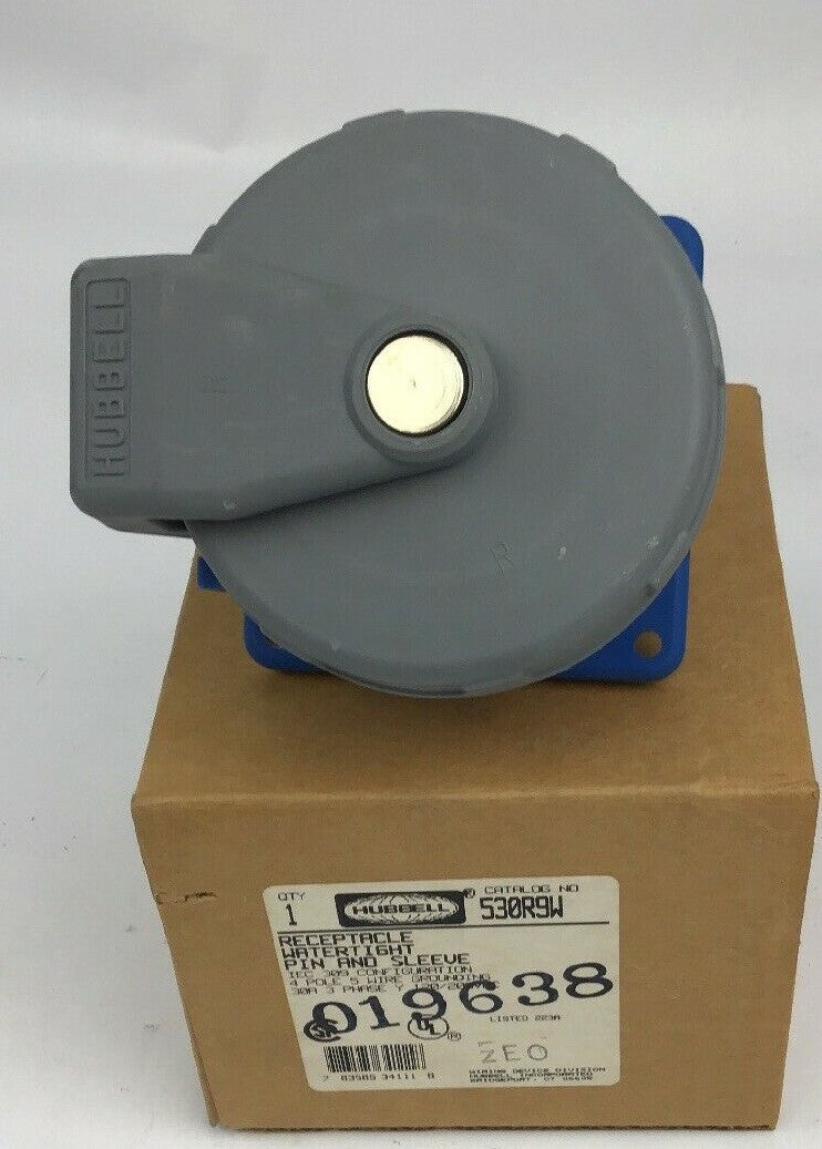 HUBBELL 530R9W RECEPTACLE WATERTIGHT PIN&SLEEVE  5 WIRE 30A**NO GASKET**0