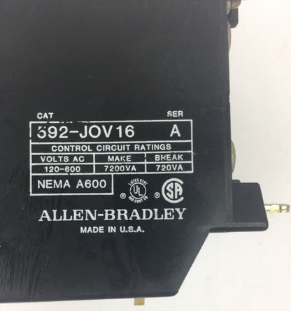 ALLEN BRADELY 592-JOV16 OVERLOAD RELAY SER A 120-600VAC NEMA A6001