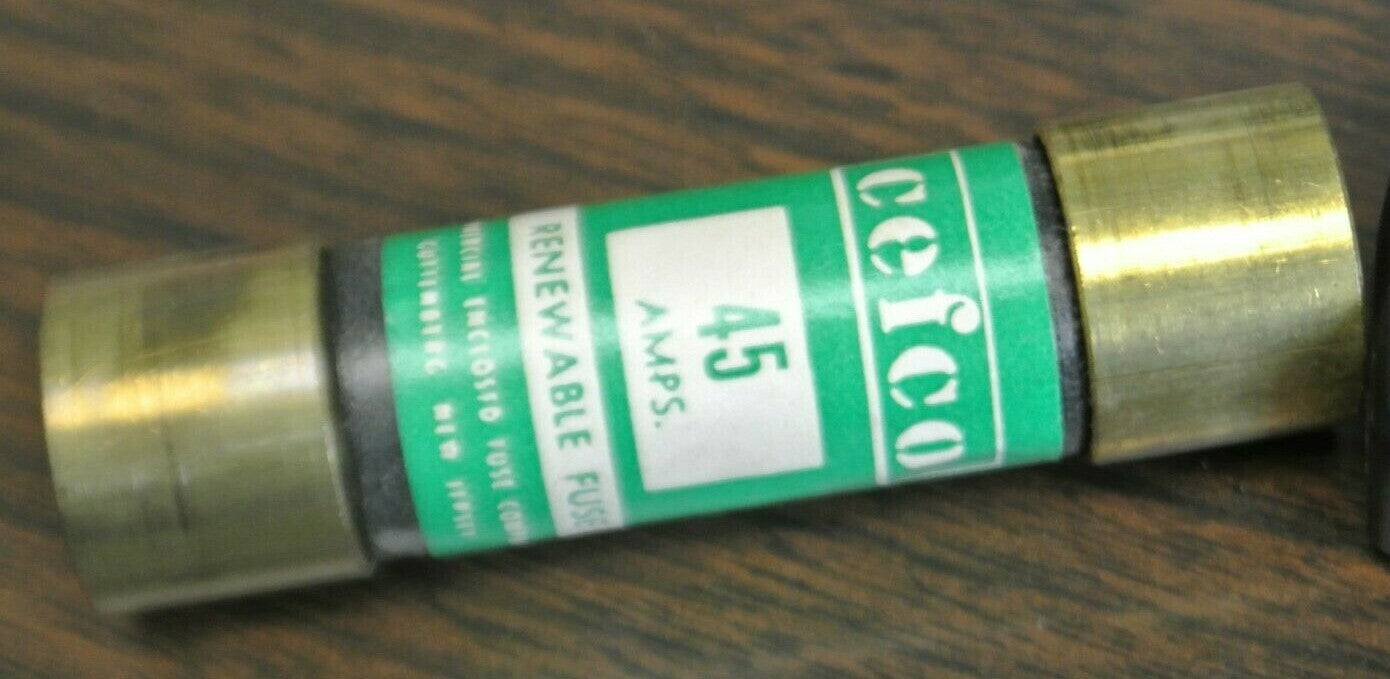 BOX of 10 CEFCO REN45 RENEWABLE FUSE / 45A / 250V / NEW SURPLUS  CAPACITY 35-60A3