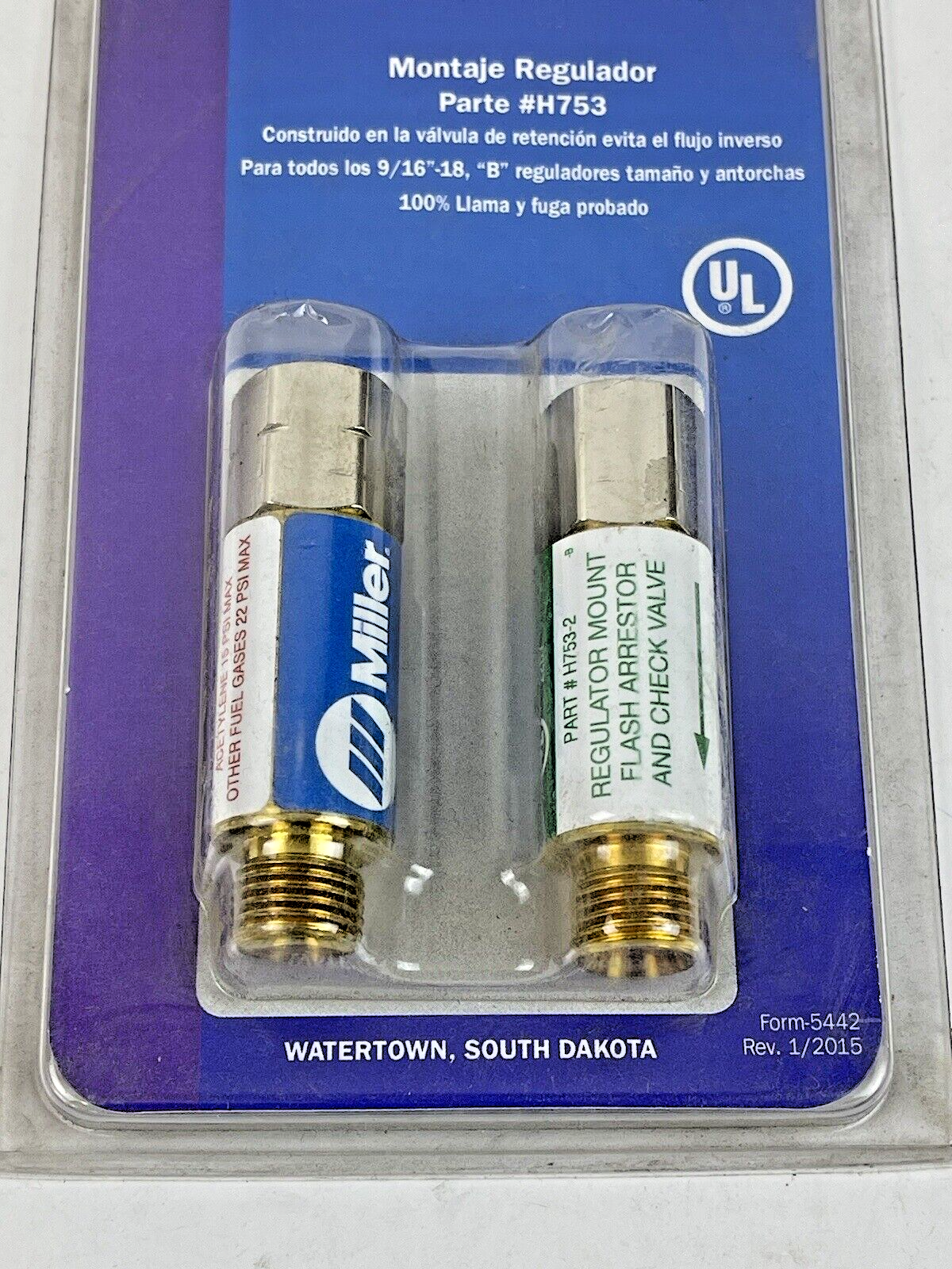 MILLER - H753 - Flashback Arrestor Set: Regulator Mount, 9/16"-18, Oxygen & Fuel1
