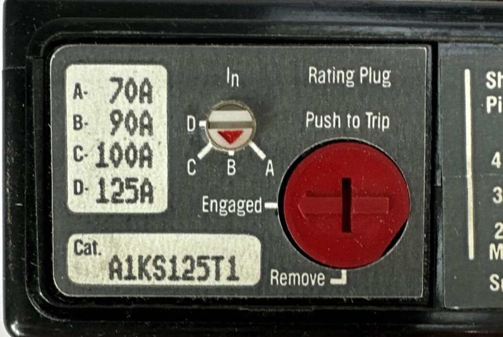 WESTINGHOUSE KS3125TG TRIP UNIT 25A A1KS125T1 TRIP PLUG 70A 90A 100A 125A2