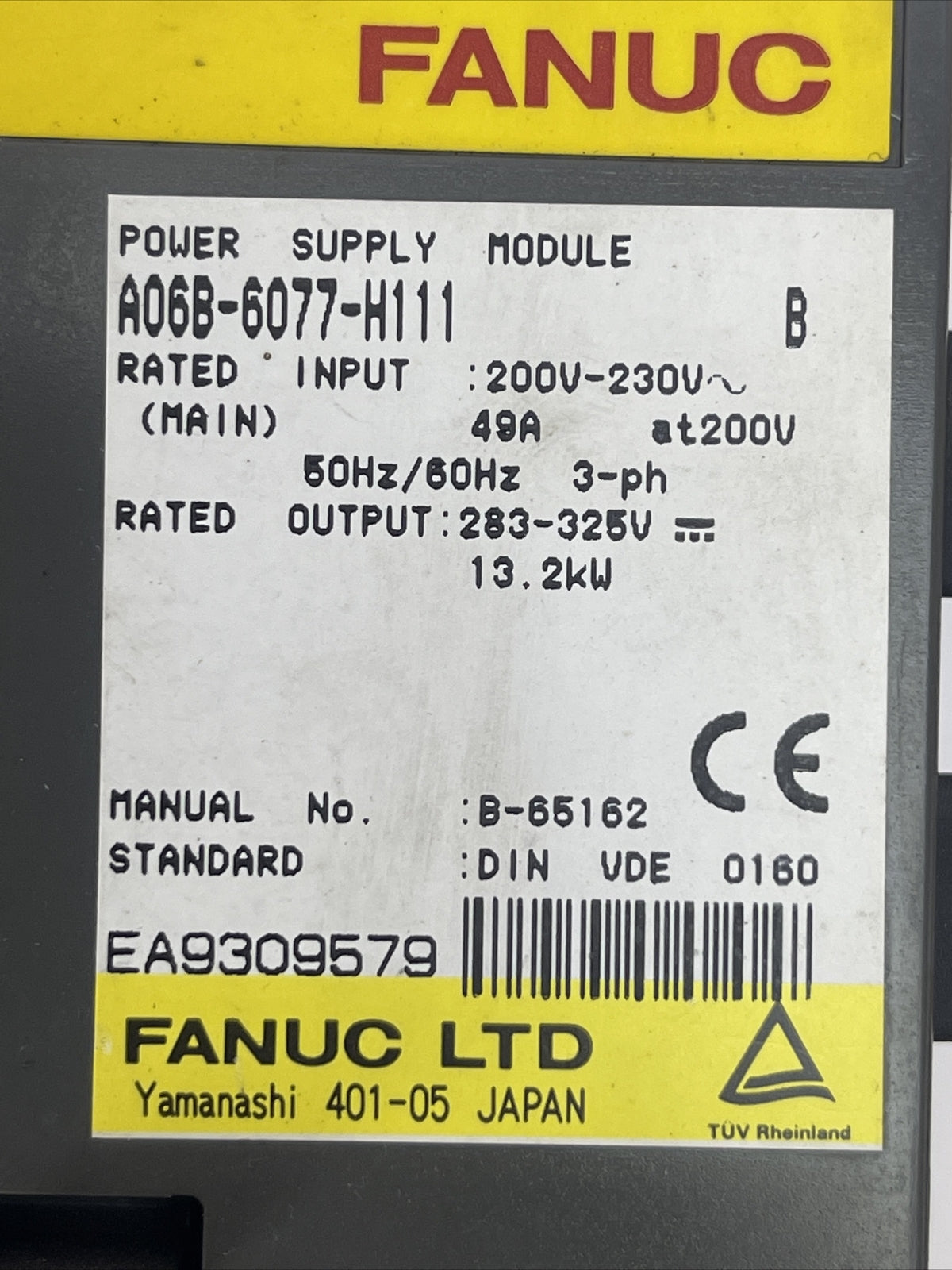 FANUC A06B-6077-H111 POWER SUPPLY SER B INPUT 200-230VAC 49A OUTPUT 283-325VDC1