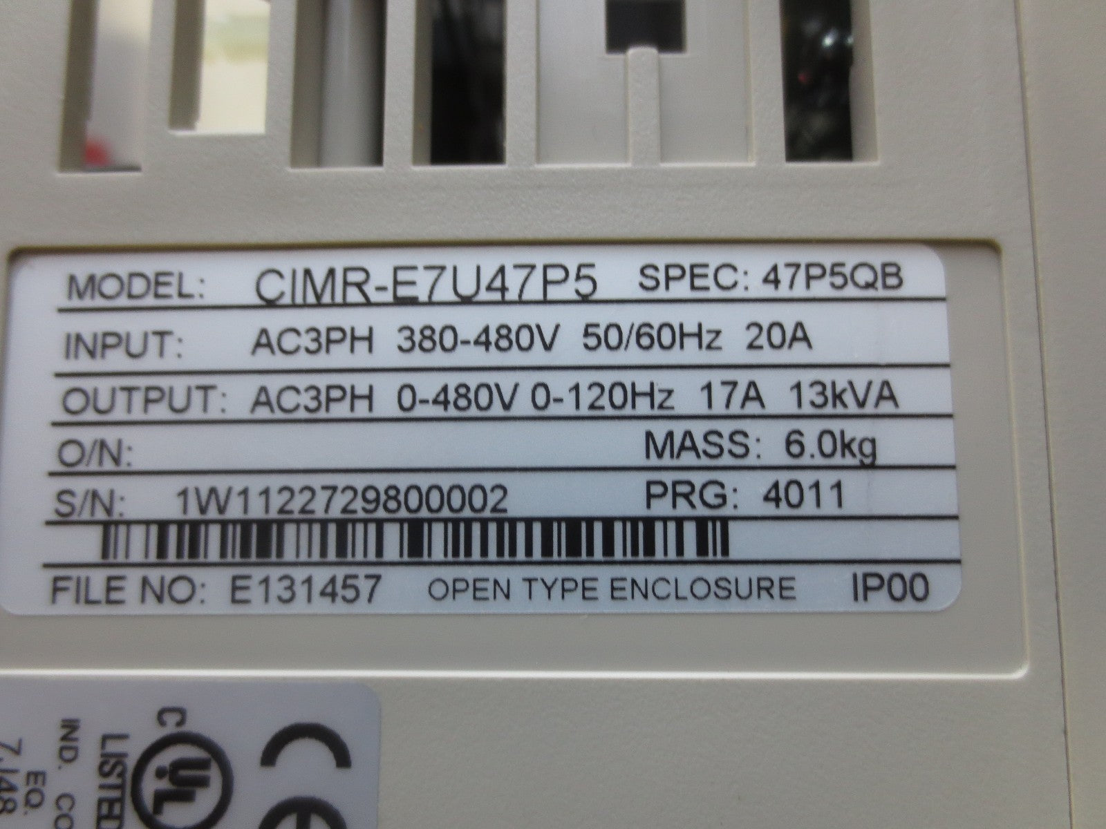 YASKAWA CIMR-E7U47P5 VARIABLE FREQUENCY DRIVE, 10HP - FOR PARTS or NOT WORKING1